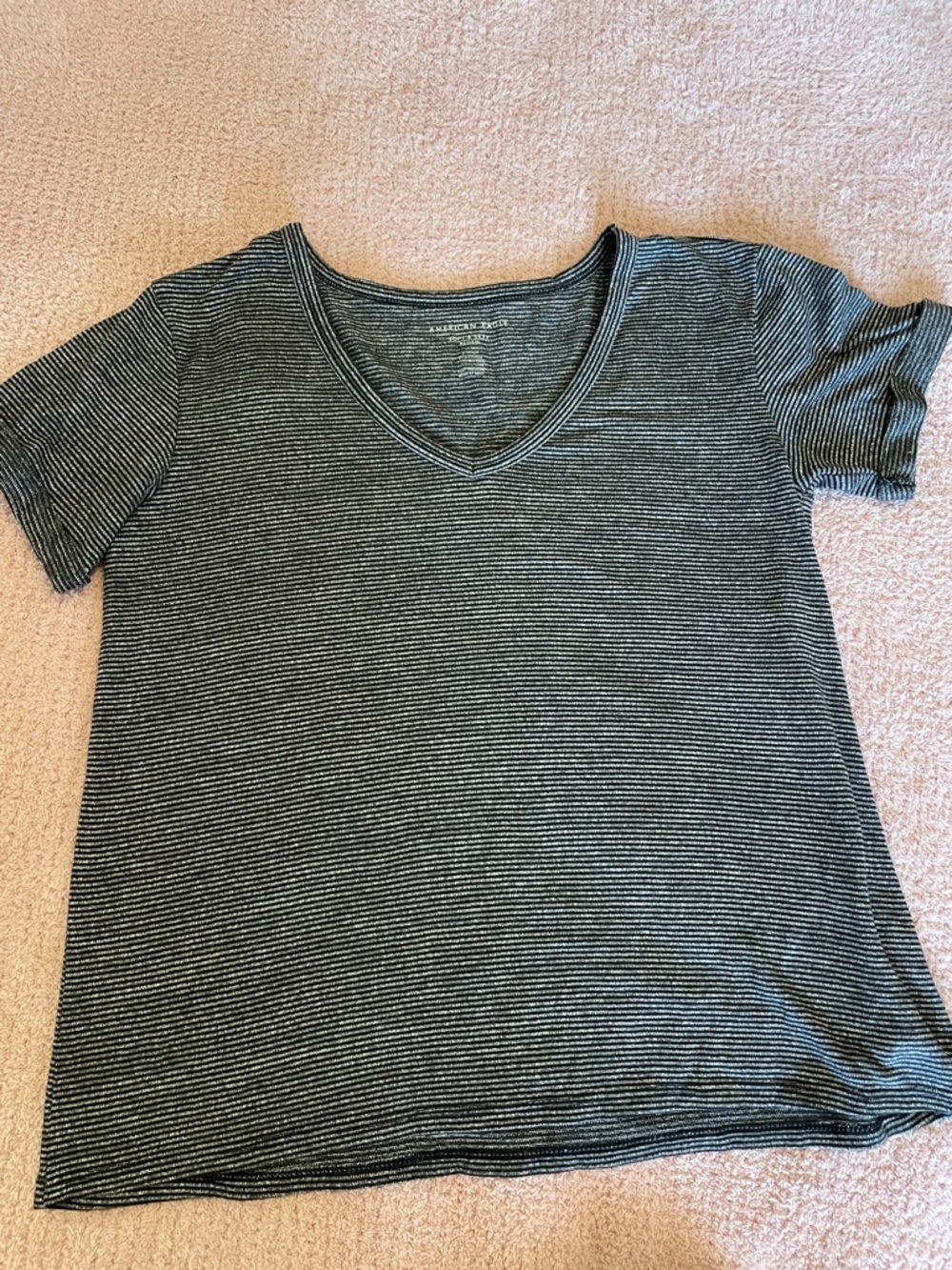 American Eagle Outfitters Women's Black & White Striped V-Neck Tee